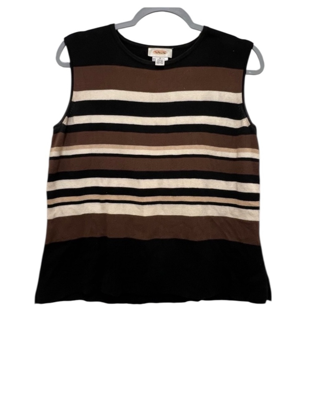 Talbots Medium cotton sleeveless striped black, brown & white thin sweater top